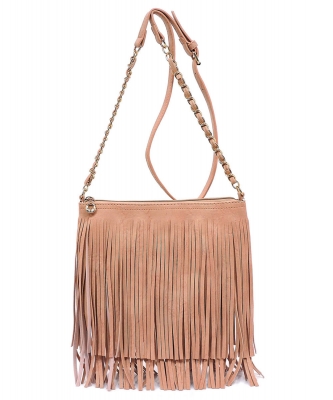 Faux Leather Fringe Hand Bag E031 ROSEPINK